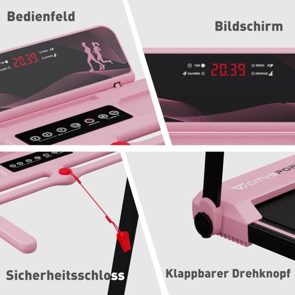 71T0n4foYJL._AC_SL1500_ CITYSPORTS Elektrisches Laufband, klappbar, bis zu 12 km/h, mit LED-Display, App-Steuerung und 360° Tablet-Halter, kompakte Walking-Matte für Zuhause und Büro (Neuwertig)
