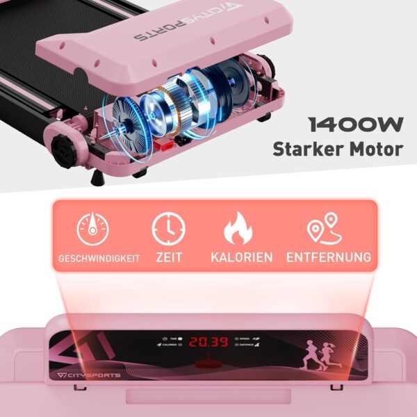 71yLZg4PgWL._AC_SL1500_ CITYSPORTS Elektrisches Laufband, klappbar, bis zu 12 km/h, mit LED-Display, App-Steuerung und 360° Tablet-Halter, kompakte Walking-Matte für Zuhause und Büro (Neuwertig)