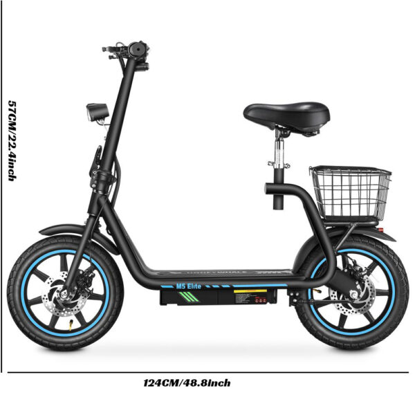 C尺寸图 BOGIST M5 ELITE – Honey Whale (Zimablue-Version), tragbares Mini-Elektromotorrad, 500W, 48V, 45 km Reichweite, 13,6Ah herausnehmbarer Akku, 14-Zoll-Reifen