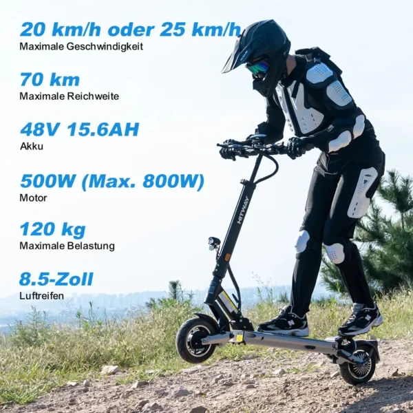 HITWAY H6 Straßenzugelassener ABE Elektroroller, 10 Zoll, 500W, 48V 15,6 Ah E-Scooter
