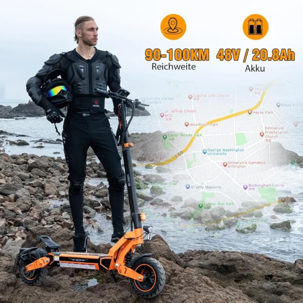 RCB D7 Elektroroller mit Straßenzulassung (ABE),90-100KM,20.8Ah Batterie,500W Motor,10 Zoll Flatproof-Reifen,APP-Steuerung,Duale Stoßdämpfung,Faltbar
