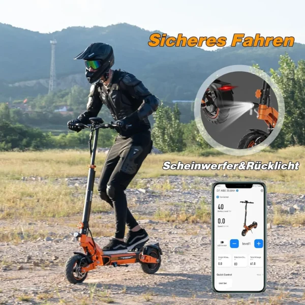 RCB D7 Elektroroller mit Straßenzulassung (ABE),90-100KM,20.8Ah Batterie,500W Motor,10 Zoll Flatproof-Reifen,APP-Steuerung,Duale Stoßdämpfung,Faltbar