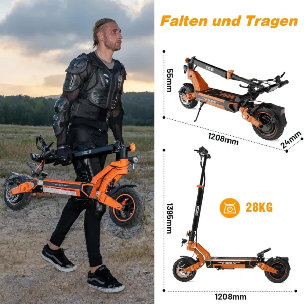 RCB D7 Elektroroller mit Straßenzulassung (ABE),90-100KM,20.8Ah Batterie,500W Motor,10 Zoll Flatproof-Reifen,APP-Steuerung,Duale Stoßdämpfung,Faltbar